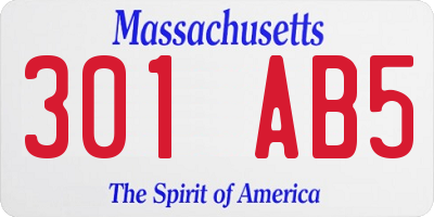 MA license plate 301AB5