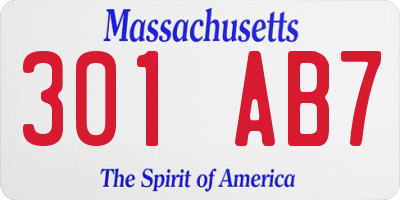 MA license plate 301AB7
