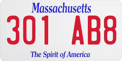 MA license plate 301AB8