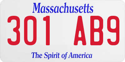 MA license plate 301AB9