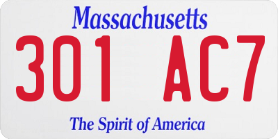 MA license plate 301AC7