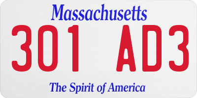 MA license plate 301AD3