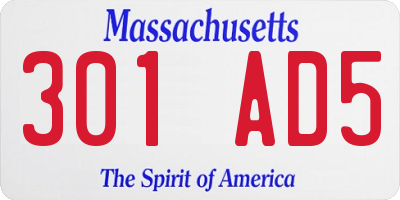 MA license plate 301AD5