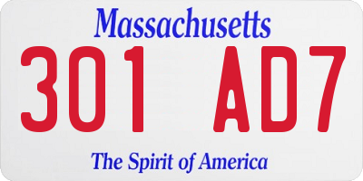 MA license plate 301AD7