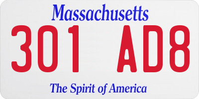 MA license plate 301AD8