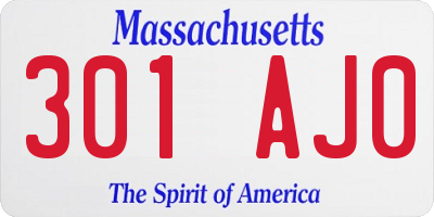 MA license plate 301AJ0
