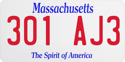 MA license plate 301AJ3