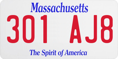 MA license plate 301AJ8