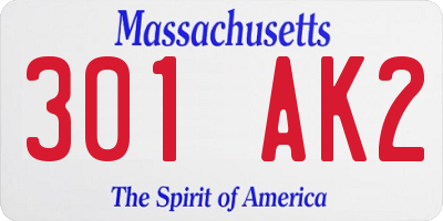 MA license plate 301AK2