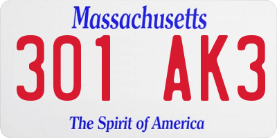 MA license plate 301AK3