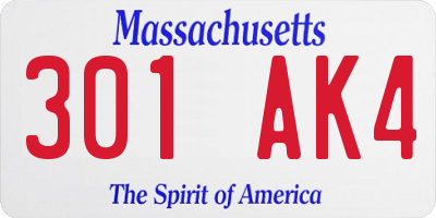 MA license plate 301AK4