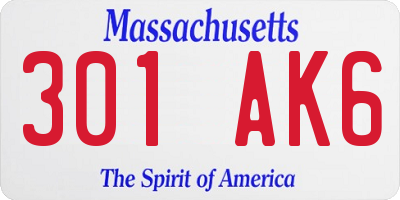 MA license plate 301AK6