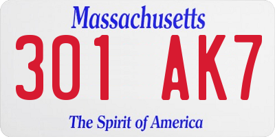 MA license plate 301AK7