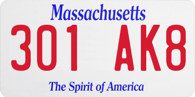 MA license plate 301AK8