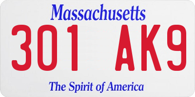 MA license plate 301AK9