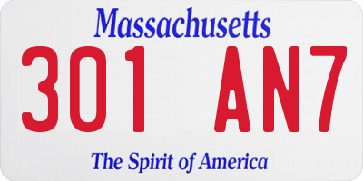 MA license plate 301AN7