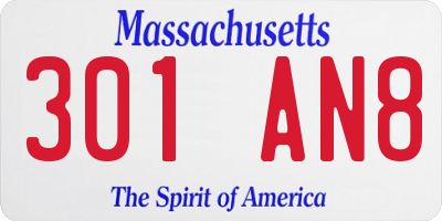 MA license plate 301AN8
