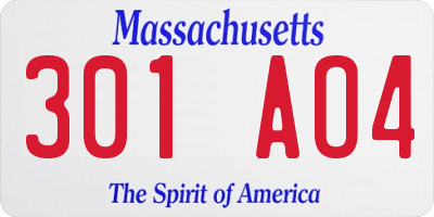 MA license plate 301AO4