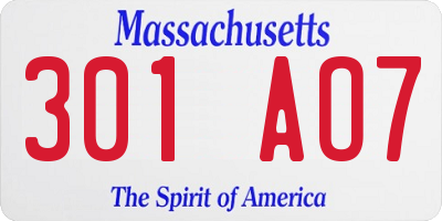 MA license plate 301AO7