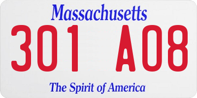 MA license plate 301AO8