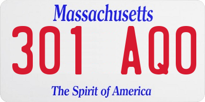 MA license plate 301AQ0