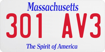 MA license plate 301AV3