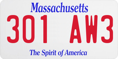 MA license plate 301AW3