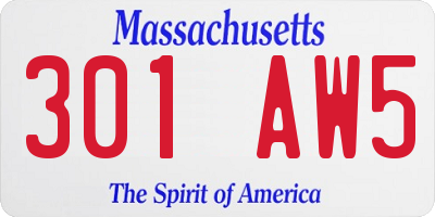 MA license plate 301AW5