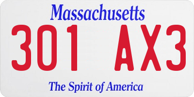 MA license plate 301AX3
