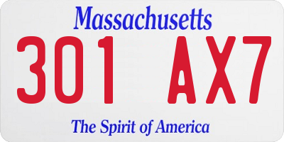 MA license plate 301AX7