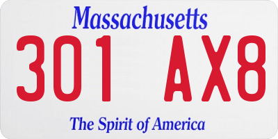 MA license plate 301AX8