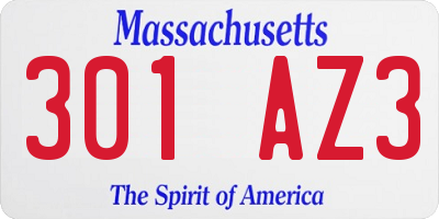 MA license plate 301AZ3