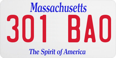 MA license plate 301BA0