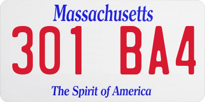 MA license plate 301BA4