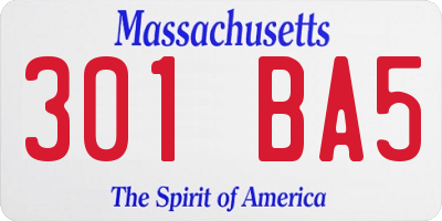 MA license plate 301BA5