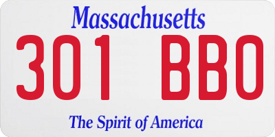 MA license plate 301BB0