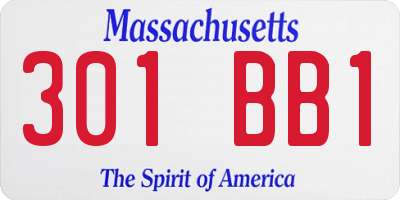 MA license plate 301BB1