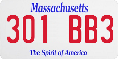 MA license plate 301BB3