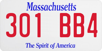 MA license plate 301BB4