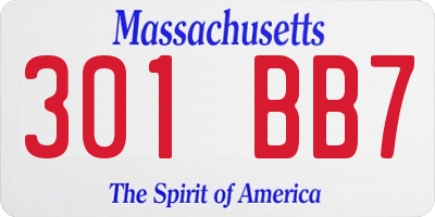 MA license plate 301BB7