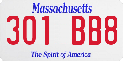 MA license plate 301BB8