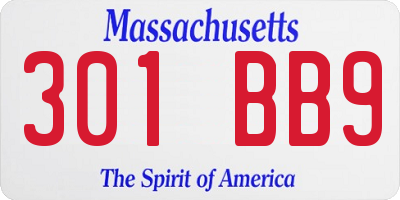MA license plate 301BB9