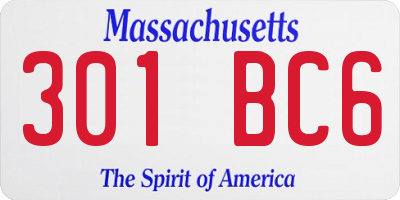 MA license plate 301BC6