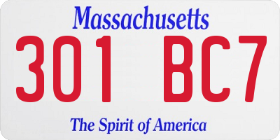 MA license plate 301BC7