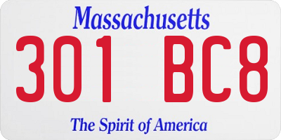 MA license plate 301BC8
