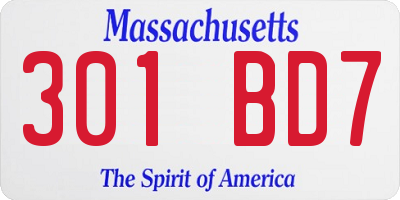 MA license plate 301BD7