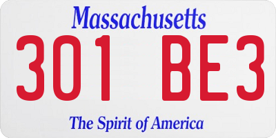 MA license plate 301BE3
