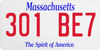 MA license plate 301BE7
