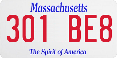 MA license plate 301BE8
