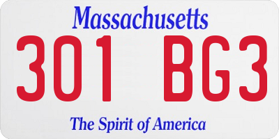 MA license plate 301BG3